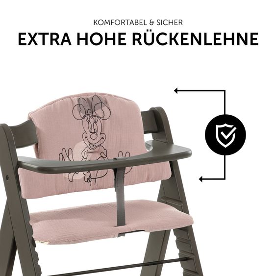 Hauck Alpha Plus Select Charcoal 4-tlg. Newborn Set Disney - Hochstuhl + 2in1 Babyaufsatz & Wippe Bambi + Sitzkissen Minnie Mouse - Rose