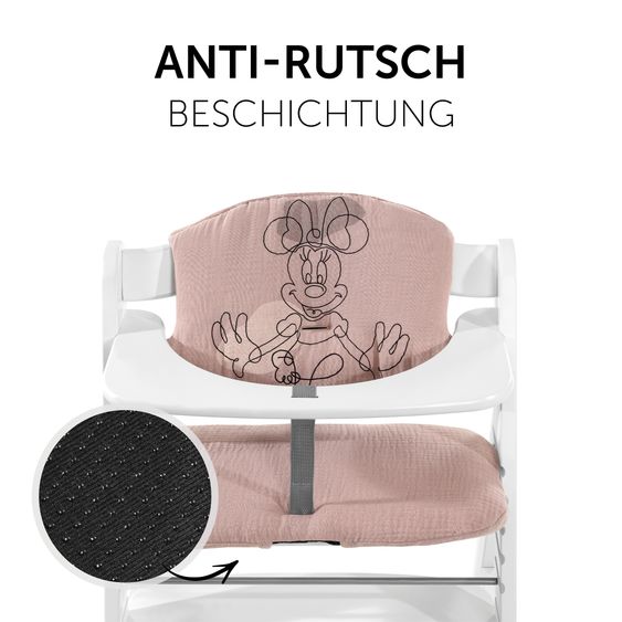 Hauck Alpha Plus Select Charcoal 4-tlg. Newborn Set Disney - Hochstuhl + 2in1 Babyaufsatz & Wippe Bambi + Sitzkissen Minnie Mouse - Rose