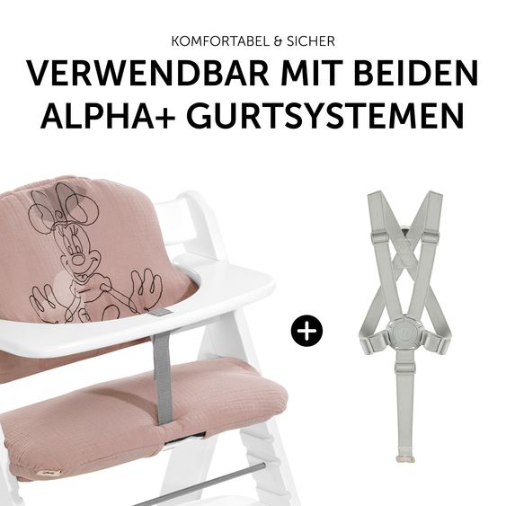 Hauck Alpha Plus Select Charcoal 4-tlg. Newborn Set Disney - Hochstuhl + 2in1 Babyaufsatz & Wippe Bambi + Sitzkissen Minnie Mouse - Rose