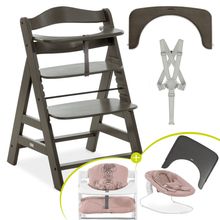 Alpha Plus Select Charcoal 4-pc Newborn Set - High Chair + 2in1 Baby Attachment & Rocker Bambi + Tray + Minnie Mouse Seat Cushion - Disney - Rose