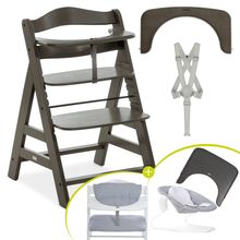 Alpha Plus Select Charcoal 4-tlg. Newborn Set - Hochstuhl + 2in1 Babyaufsatz & Wippe + Essbrett + Sitzkissen Stretch Grey