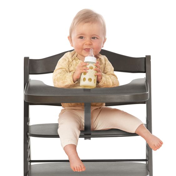 Hauck Alpha Plus Select Charcoal 4-tlg. Newborn Set - Hochstuhl + 2in1 Babyaufsatz & Wippe + Essbrett + Sitzkissen Stretch Grey