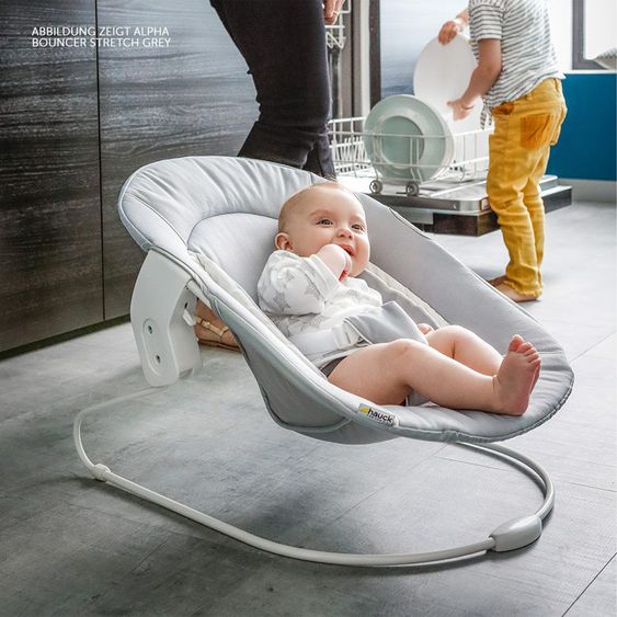 Hauck Alpha Plus Select Charcoal 4-tlg. Newborn Set - Hochstuhl + 2in1 Babyaufsatz & Wippe + Essbrett + Sitzkissen Stretch Grey