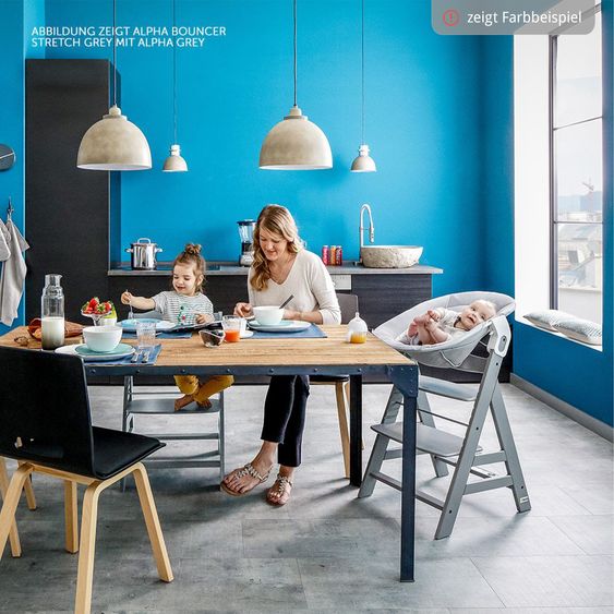 Hauck Alpha Plus Select Charcoal 4-tlg. Newborn Set - Hochstuhl + 2in1 Babyaufsatz & Wippe + Essbrett + Sitzkissen Stretch Grey