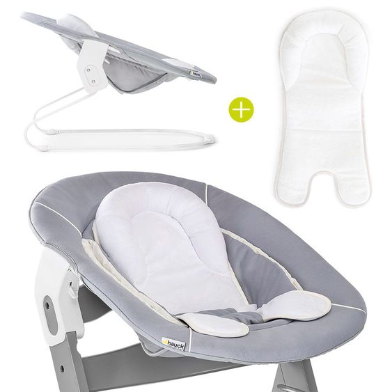 Hauck Alpha Plus Select Charcoal 4-tlg. Newborn Set - Hochstuhl + 2in1 Babyaufsatz & Wippe + Essbrett + Sitzkissen Stretch Grey