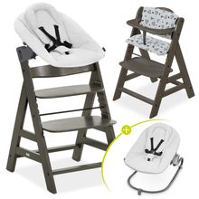 Alpha Plus Select Charcoal 4-piece newborn set Light Grey - high chair + newborn attachment & rocker + Nordic Grey seat cushion