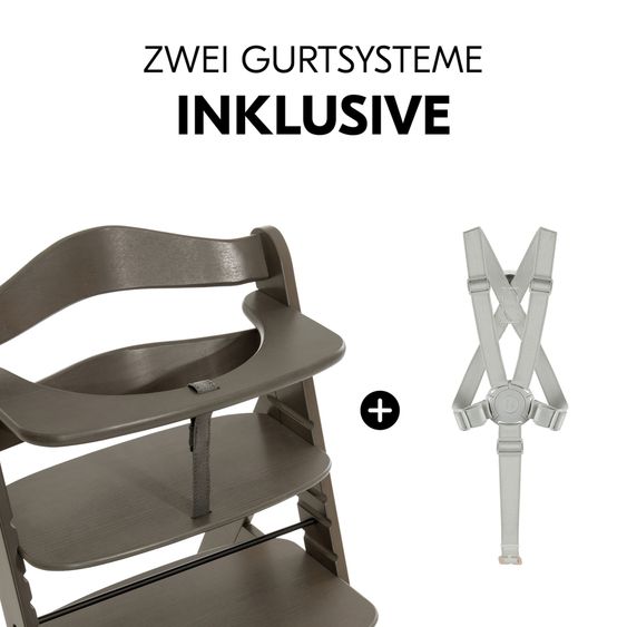 Hauck Alpha Plus Select Charcoal 4-tlg. Newbornset Light Grey - Hochstuhl + Neugeborenenaufsatz & Wippe + Sitzkissen Nordic Grey