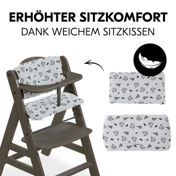 Hauck Alpha Plus Select Charcoal 4-tlg. Newbornset Light Grey - Hochstuhl + Neugeborenenaufsatz & Wippe + Sitzkissen Nordic Grey