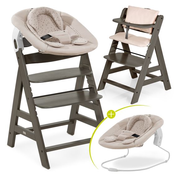 Hauck Alpha Plus Select Charcoal 4-tlg. Newborn Set Disney Pooh - Hochstuhl + Neugeborenenaufsatz + Sitzkissen Beige