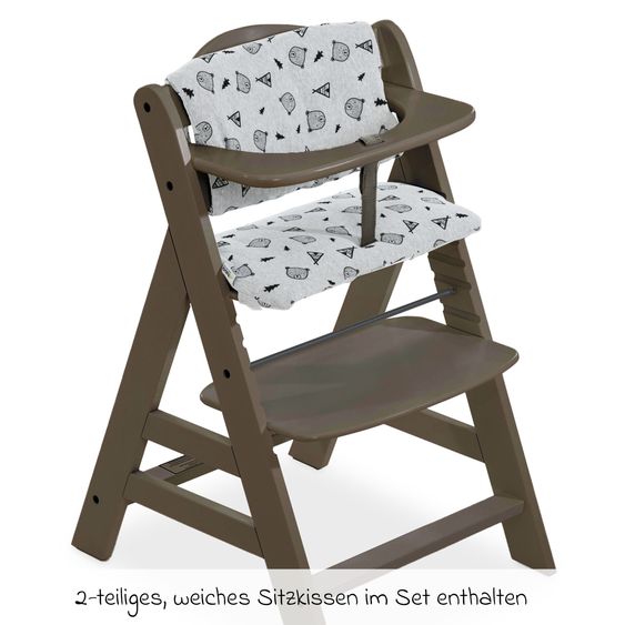 Hauck Alpha Plus Select Charcoal 4-tlg. Newborn Set Pastell Bear - Hochstuhl + Neugeborenenaufsatz + Sitzkissen Nordic Grey