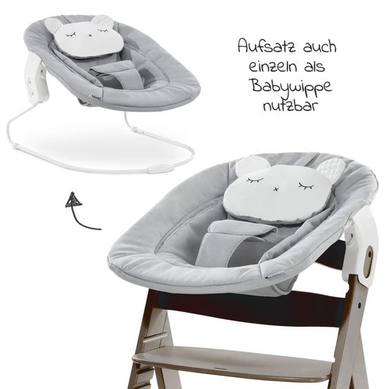 Hauck Alpha Plus Select Charcoal 4-tlg. Newborn Set Pastell Bear - Hochstuhl + Neugeborenenaufsatz + Sitzkissen Nordic Grey