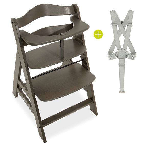 Hauck Alpha Plus Select Charcoal 4-tlg. Newborn Set Pastell Bear - Hochstuhl + Neugeborenenaufsatz + Sitzkissen Nordic Grey