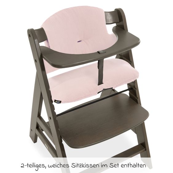 Hauck Alpha Plus Select Charcoal 4-tlg. Newborn Set Powder Bunny - Hochstuhl + Neugeborenenaufsatz + Sitzkissen Muslin Mineral Rose