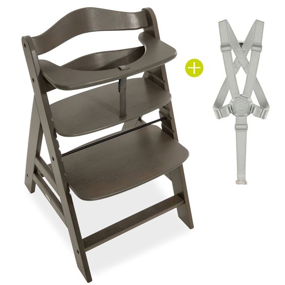 Hauck Alpha Plus Select Charcoal 4-tlg. Newborn Set Powder Bunny - Hochstuhl + Neugeborenenaufsatz + Sitzkissen Muslin Mineral Rose