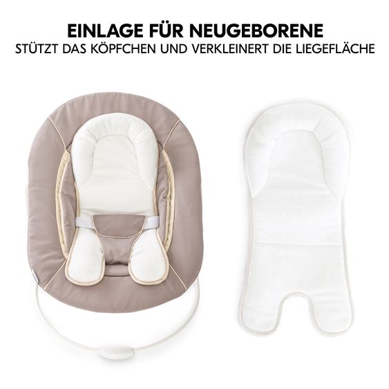 Hauck Alpha Plus Select Dark Grey 4-tlg. Newborn Set Deluxe - Hochstuhl + 2in1 Babyaufsatz & Wippe + Sitzkissen - Stretch Beige