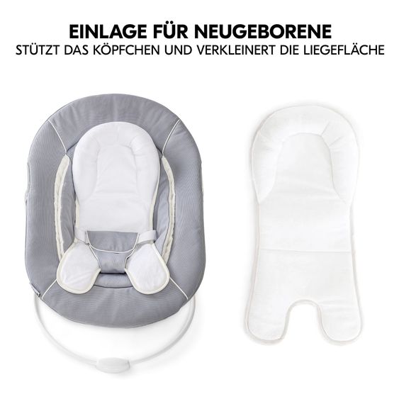 Hauck Alpha Plus Select Grigio Scuro Set 4 pezzi per neonati - Seggiolone + Attaccabimbi e dondolo 2in1 + Cuscino di seduta - Grigio Stretch