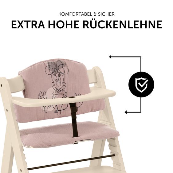 Hauck Alpha Plus Vanilla 4-tlg. Newborn Set Disney - Hochstuhl + 2in1 Babyaufsatz & Wippe Bambi + Sitzkissen Minnie Mouse - Rose