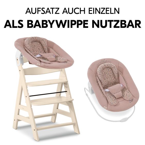 Hauck Alpha Plus Vanilla 4-tlg. Newborn Set Disney - Hochstuhl + 2in1 Babyaufsatz & Wippe Bambi + Sitzkissen Minnie Mouse - Rose