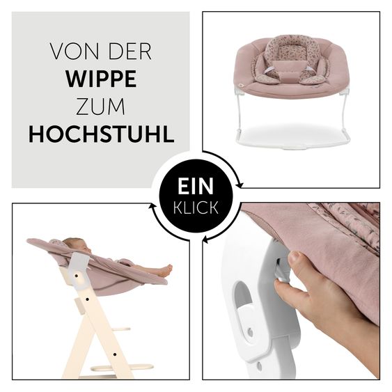 Hauck Alpha Plus Vanilla 4-tlg. Newborn Set Disney - Hochstuhl + 2in1 Babyaufsatz & Wippe Bambi + Sitzkissen Minnie Mouse - Rose