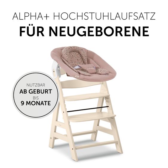 Hauck Alpha Plus Vanilla 4-tlg. Newborn Set Disney - Hochstuhl + 2in1 Babyaufsatz & Wippe Bambi + Sitzkissen Minnie Mouse - Rose