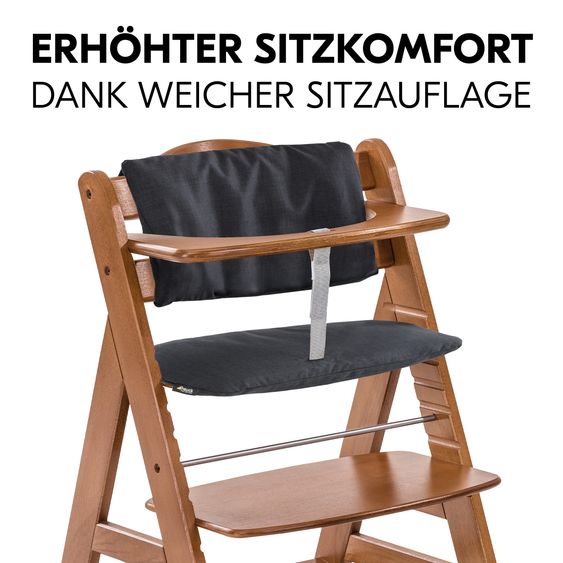 Hauck 4-tlg. Alpha Plus Newborn Set - Hochstuhl + Bouncer 2in1 Premium in Dark Grey + Sitzkissen Deluxe in Melange Charcoal - Walnut