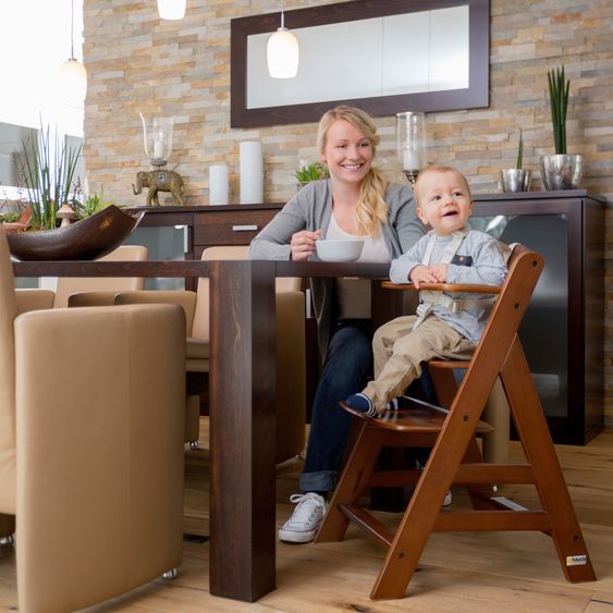 Hauck 4-tlg. Alpha Plus Newborn Set - Hochstuhl + Bouncer 2in1 Premium in Dark Grey + Sitzkissen Deluxe in Melange Charcoal - Walnut