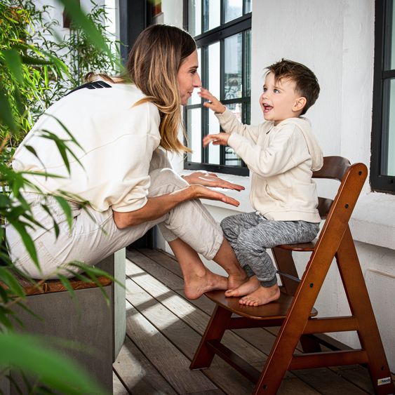 Hauck 4-tlg. Alpha Plus Newborn Set - Hochstuhl + Bouncer 2in1 Premium in Dark Grey + Sitzkissen Deluxe in Melange Charcoal - Walnut