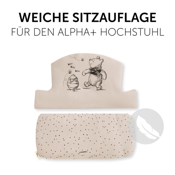 Hauck Alpha Plus Walnut 4-tlg. Newborn Set - Disney Pooh - Hochstuhl + Neugeboreneneinsatz & Wippe + Sitzpolster