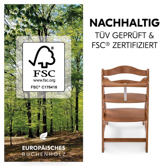 Hauck Alpha Plus Walnut 4-tlg. Newborn Set Light Grey- Hochstuhl + Neugeboreneneinsatz & Wippe Premium + Sitzkissen Nordic Grey