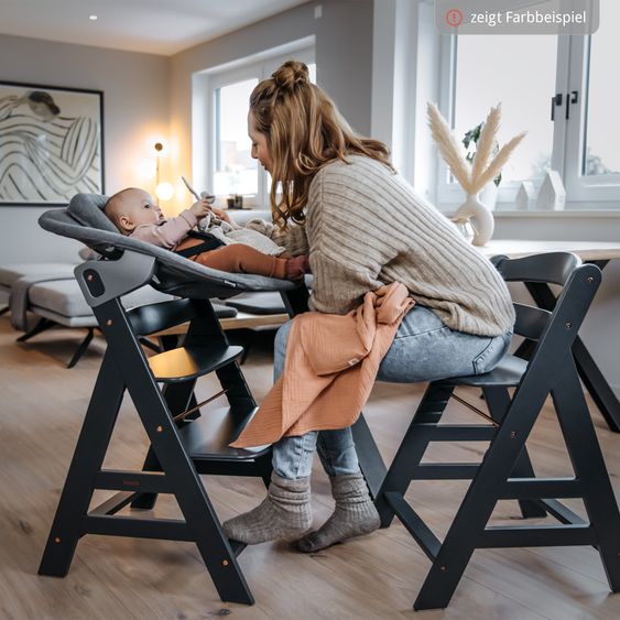 Hauck Alpha Plus Walnut 4-piece Newborn Set Light Grey- high chair + newborn insert & rocker Premium + seat cushion Nordic Grey