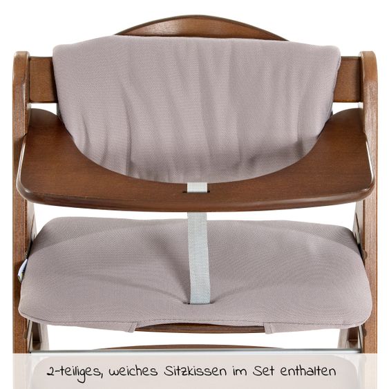 Hauck Alpha Plus Walnut Newborn Set - 4-tlg. Hochstuhl + Neugeborenenaufsatz & Wippe Stretch Beige + Sitzkissen