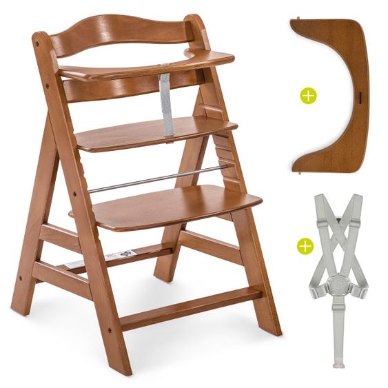 Hauck Alpha Plus Walnut Newborn Set - 4 pcs High Chair + Newborn Attachment & Rocker Stretch Beige + Seat Cushion