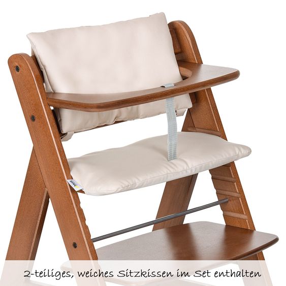 Hauck Alpha Plus Walnut Newborn Set Deluxe - 4-tlg. Hochstuhl + 2in1 Neugeboreneneinsatz (verstellbar) + Sitzpolster