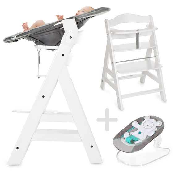 Hauck Alpha Plus Weiß - Newborn Set - Hochstuhl + Neugeboreneneinsatz & Wippe