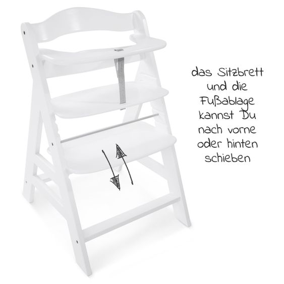 Hauck Alpha Plus Weiss XL Newborn Set - Hochstuhl + 2in1 Aufsatz + Alpha Tray Essbrett + Sitzauflage - Nordic Grey