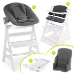 Alpha Plus Weiss XXL Newborn Set - Hochstuhl + 2in1 Aufsatz + Alpha Tray Essbrett + Zubehör - Jersey Charcoal