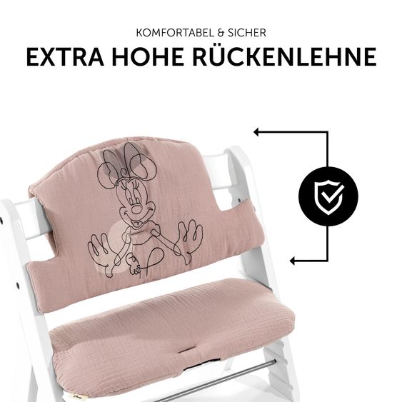 Hauck Alpha Plus White 4-tlg. Newborn Set Disney - Hochstuhl + 2in1 Babyaufsatz & Wippe Bambi + Sitzkissen Minnie Mouse - Rose
