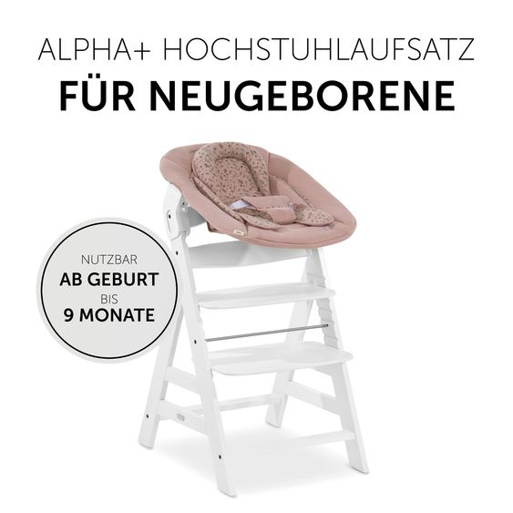 Hauck Alpha Plus White 4-tlg. Newborn Set Disney - Hochstuhl + 2in1 Babyaufsatz & Wippe Bambi + Sitzkissen Minnie Mouse - Rose