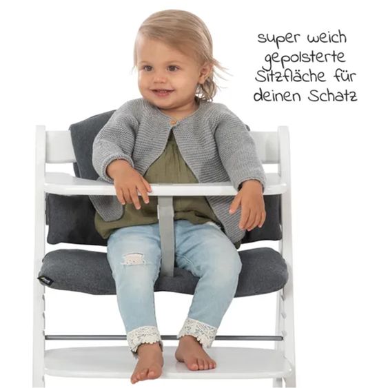 Hauck Alpha Plus White 4-tlg. Newborn Set - Hochstuhl + 2in1 Neugeborenen-Aufsatz & Wippe + Hochstuhlauflage - Jersey Charcoal