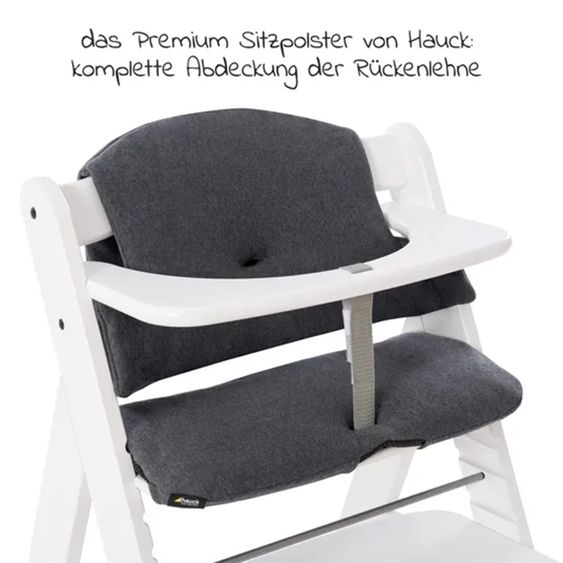 Hauck Alpha Plus White 4-tlg. Newborn Set - Hochstuhl + 2in1 Neugeborenen-Aufsatz & Wippe + Hochstuhlauflage - Jersey Charcoal