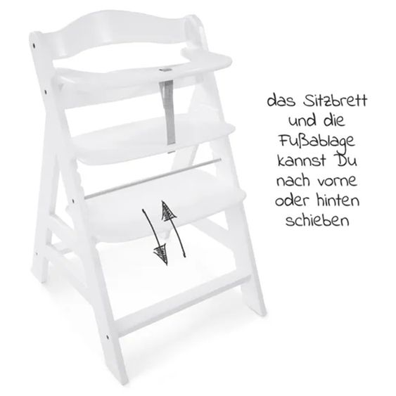 Hauck Alpha Plus White 4-tlg. Newborn Set - Hochstuhl + 2in1 Neugeborenen-Aufsatz & Wippe + Hochstuhlauflage - Jersey Charcoal