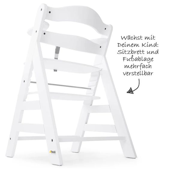 Hauck Alpha Plus White 4-tlg. Newborn Set Pastell Bear - Hochstuhl + Neugeborenenaufsatz + Sitzkissen Nordic Grey