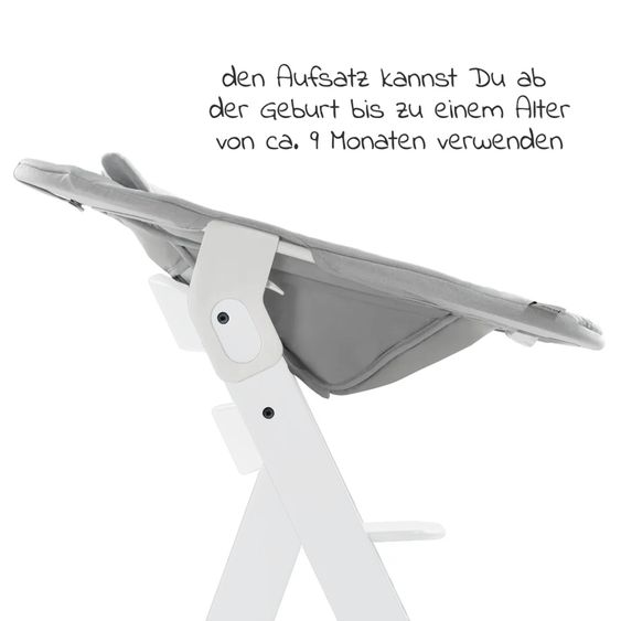 Hauck Alpha Plus White 4-tlg. Newborn Set Pastell Bear - Hochstuhl + Neugeborenenaufsatz + Sitzkissen Nordic Grey