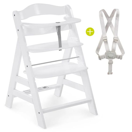 Hauck Alpha Plus White 4-tlg. Newborn Set Pastell Bear - Hochstuhl + Neugeborenenaufsatz + Sitzkissen Nordic Grey