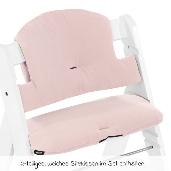 Hauck Alpha Plus White 4-piece Newborn Set Powder Bunny - highchair + newborn attachment & bouncer + seat cushion Muslin Mineral Rose