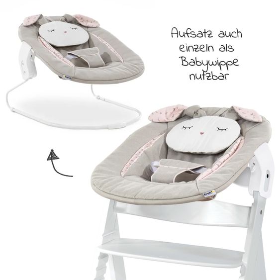 Hauck Alpha Plus White 4-piece Newborn Set Powder Bunny - highchair + newborn attachment & bouncer + seat cushion Muslin Mineral Rose