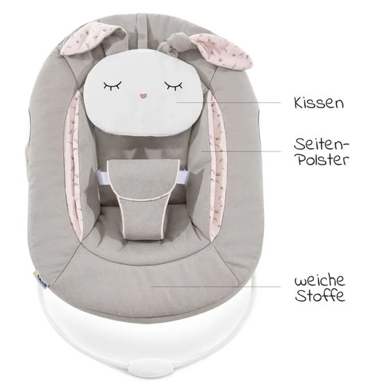 Hauck Alpha Plus White 4-tlg. Newborn Set Powder Bunny - Hochstuhl + Neugeborenenaufsatz & Wippe + Sitzkissen Muslin Mineral Rose