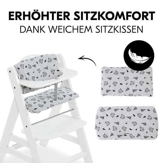 Hauck Alpha Plus White 4-tlg. Newborn Set Light Grey - Hochstuhl + Neugeborenenaufsatz & Wippe + Sitzkissen Nordic Grey