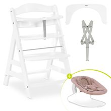 Alpha Plus White Newborn Set - 3-tlg. Hochstuhl + Neugeboreneneinsatz & Wippe Bambi Rose - Disney