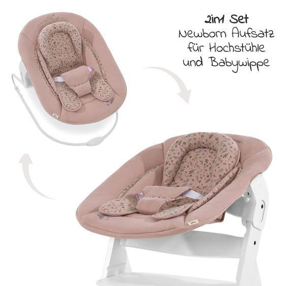 Hauck Alpha Plus White Newborn Set - 3-tlg. Hochstuhl + Neugeboreneneinsatz & Wippe Bambi Rose - Disney